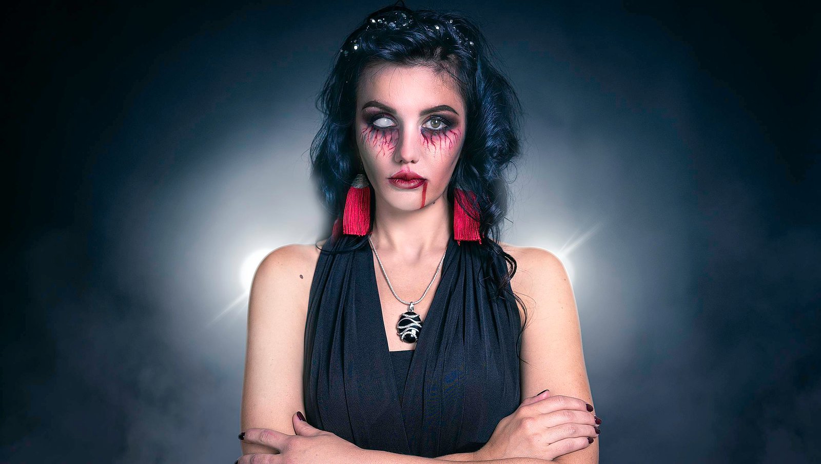 Woman in a Halloween Costume and Makeup