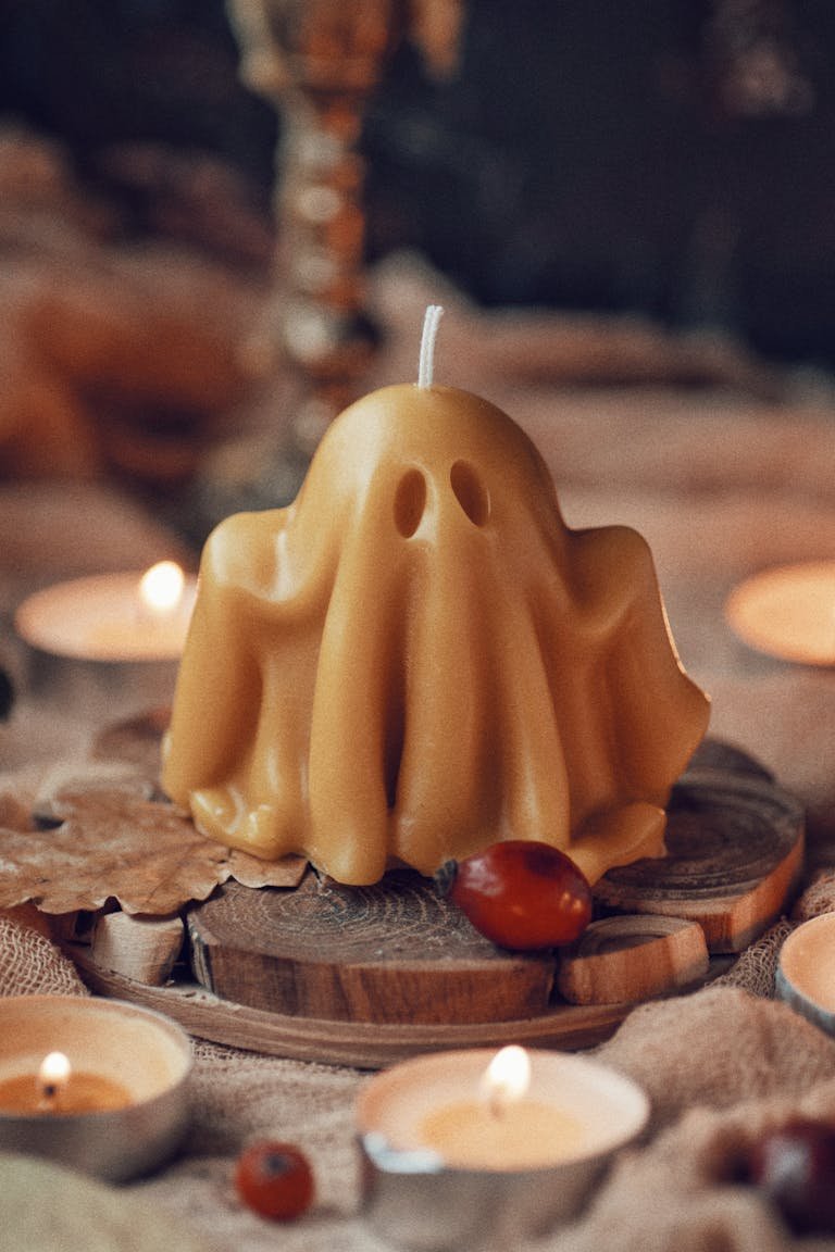 Halloween Ghost Candle with Autumn Decor